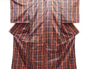 未使用品　格子織り出し米沢紬着物アンサンブル